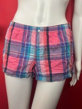Old navy / pink and blue plaid tartan pyjama shorts